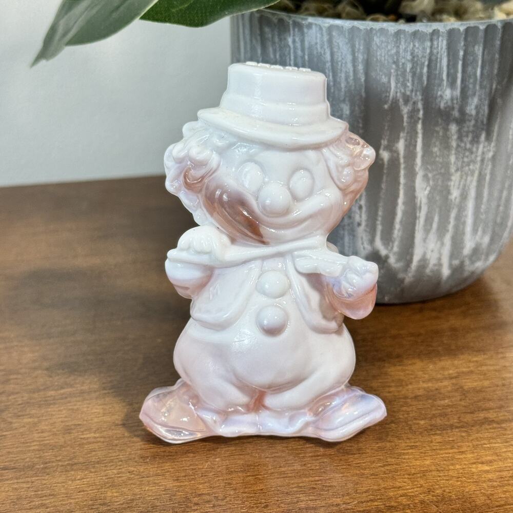 Vintage Mosser CHATY Opalescent Milk Glass Clown Figurine Pink White Slag